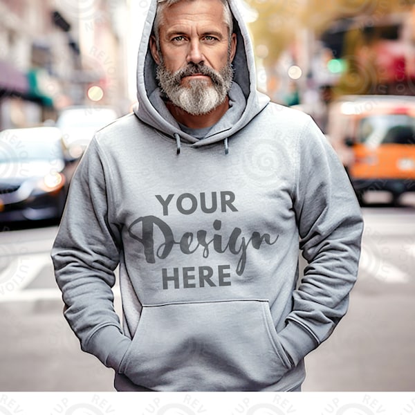 Gildan 18500 Sport Grey Mens Mockup Gildan 18500 Mockup Sport Grey Hoodie Gildan Model Mock up Hoodies sweatshirt mockup Outdoor Lifestyle