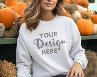 Gildan 18000 Sweatshirt Mockup, White Sweatshirt Mockup, Heavy Blend Sweatshirt, Gildan White Sweatshirt, Fall Mockup, Halloween Mockup