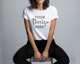 White Bella Canvas 3001 Mockup White T-Shirt Mockup Female Model Mockup Summer Beach Bella Canvas Mockup Woman 3001 T-shirt Lifestyle Mockup