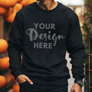 Gildan 18000 Black Mockup Sweatshirt Mens Model Mockup Halloween Mocks 18000 Male Gildan Sweater Mockup Sweatshirt Mockup 18000 Halloween
