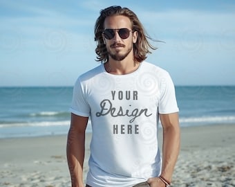 Gildan 5000 Mens Mockup White Tshirt Mockup 5000 Gildan 5000 Mockup Men Male Model Mockup White Unisex Tee Mock Outdoor Lifestyle Gildan
