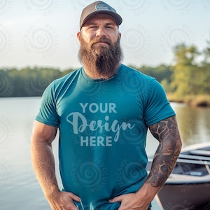 Marine Bella Canvas 3001 t shirt Mockup Marine Tshirt Mockup Male Men Model Bella 3001 Mockup Summer Mock male Mountain Outdoor Mockup Model