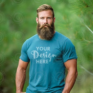 Marine Bella Canvas 3001 t shirt Mockup Marine Tshirt Mockup Male Men Model Bella 3001 Mockup Summer Mock male Mountain Outdoor Mockup Model