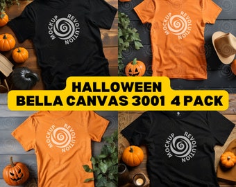 Bella Canvas 3001 Black Orange Mockup, Halloween Tshirt Mockup, Flat Lay Mockup, Halloween Mockup Shirt, Malloween Mockup, Spooky Mockup