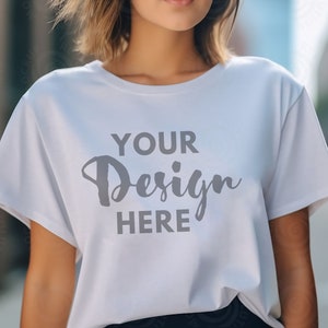 White Bella Canvas 3001 Mockup White T-Shirt Mockup Female Model Mockup Bella Canvas Mockup Woman 3001 T-shirt Mock up Lifestyle Mockup