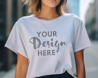 White Bella Canvas 3001 Mockup White T-Shirt Mockup Female Model Mockup Bella Canvas Mockup Woman 3001 T-shirt Mock up Lifestyle Mockup
