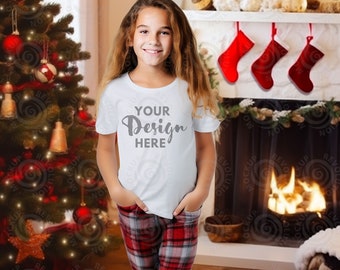 Gildan 5000 Mockup White Gildan 5000B Youth Girl Tshirt Mockup Kids T-shirt Mock Up t shirt Children Gildan 5000B White Girl Shirt Mock Ups