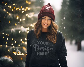 Gildan 18000 Mockup Gildan Christmas Mockup Gildan Black Sweatshirt Christmas Mockup Sweatshirt Model Mockup Black Gildan Crewneck Mocks