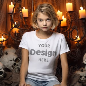 Bella Canvas 3001 White Mockup Kids Bella Canvas Mockup White Bella Canvas 3001Y Model 3001 T-shirt Halloween Fall Mock-up