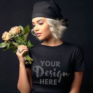 Bella Canvas 3001 Black Mockup T-shirt Mockup Black Bella Canvas 3001 Tshirt Black Female T-Shirt Mockup Aesthetic mockup Woman 3001 T shirt