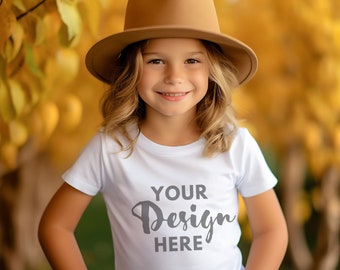 Kids Bella Canvas 3001 White Kids Shirt Mockup Girls T-Shirt Mock up Kids Bella Canvas 3001T Halloween Mockup Toddler Tshirt Mock Ups Fall