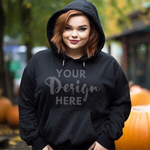Plus Size Mockup Female Black Gildan 18500 Mockup Gildan Hoodie Mockup G18500 Hooded Sweatshirt Model Mockup Black Gildan Mockup Fall Mockup