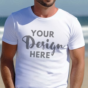 Gildan 5000 Mens Mockup Male Model Mockup White Tshirt Mockup 5000 Gildan Shirt White Unisex Tee Mock Gildan White Outdoor Gildan 5000 Beach