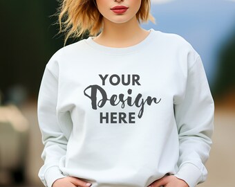 Gildan 18000 Mockup White Mockup Gildan 18000 White Crewneck Mockup T-shirt Mockup Female Model 18000 Mockup 18000 Halloween Mockup Fall