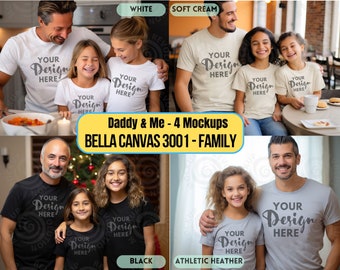 Camiseta de maqueta familiar Bella Canvas 3001 Paquete de maquetas Modelo familiar Maqueta Bella Canvas 3001 y 3001T Camisas de papá y yo Negro Azul marino Blanco