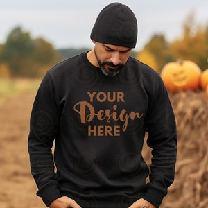 Gildan 18000 Black Mockup Sweatshirt Mens Model Mockup Halloween Mocks 18000 Male Gildan Sweater Mockup Sweatshirt Mockup 18000 Halloween