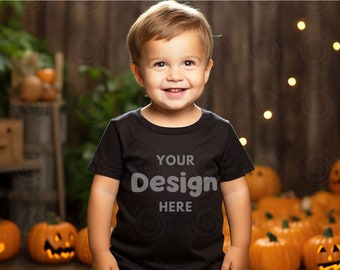 Bella Canvas 3001T Mockup Black Kids Tee Mockup Camiseta para niños pequeños Mockup 3001T Mockup Black Tee Mock 3001T Camiseta de Halloween Childs Tee Bella