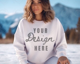Gildan 18000 Mockup Gildan White Sweatshirt Mockup White Gildan Crewneck Mockups Sweatshirt Model Mockup Heavy Blend Sweater Mock ups