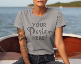Athletisch Heather Bella Canvas 3001, Tshirt Mockup, Heather Grau Shirt Mock, Sommer Mockup, Mockup weiblich, graues Tshirt mock, Boot Tshirt