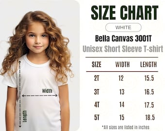Bella Canvas 3001Т Size Chart Unisex Kids T-shirt White Size Chart 3001Т Toddler Short Sleeve Size Chart Toddler Tee Measurement 3001T White