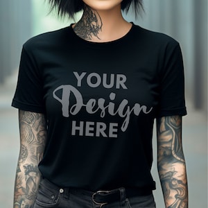 Black Bella Canvas 3001 Mockup, Women&#39;s t-shirt Mockup for Women, Fall Mockup Tshirt Mock Up, Gothic Mockup, Goth Mockup, Rock Mockup