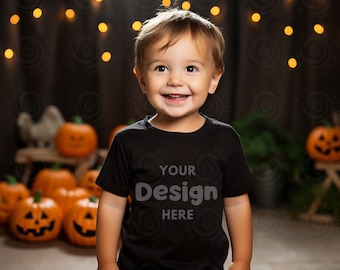 Bella Canvas 3001T Mockup Black Kids Tee Mockup Camiseta para niños pequeños Mockup 3001T Mockup Black Tee Mock 3001T Camiseta de Halloween Childs Tee Bella