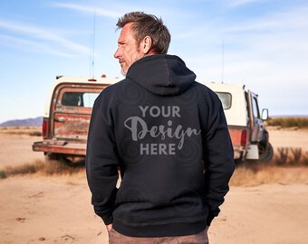 Gildan 18500 Black Mockup Back-sweatshirt mock-up Back-hoodie mockup 18500 Hoodie Back of 18500 Men Hoodie Mockup Heren Hooded Sweater mock-up