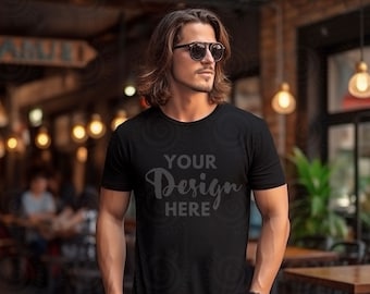Black Bella Canvas 3001 Mockup Male t-shirt Mockup Male Model Mockup Lifestyle Mockup Black Tee Mockup Outdoor Mockup Black Tshirt mock up