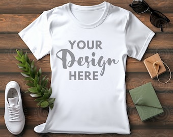 White flat lay T shirt Mock up Gildan Flatlay Mockup White Gildan 5000 Tshirt Mockup White T-Shirt Flat Lay lifestyle mock up Summer Fall