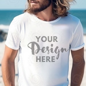 Gildan 5000 Mens Mockup White Tshirt Mockup 5000 Gildan 5000 Mockup Men Male Model Mockup White Unisex Tee Mock Outdoor Lifestyle Gildan