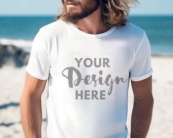Gildan 5000 Mens Mockup White Tshirt Mockup 5000 Gildan 5000 Mockup Men Male Model Mockup White Unisex Tee Mock Outdoor Lifestyle Gildan