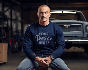 Gildan 18000 Navy Mockup Male Gildan Sweater Mockup Sweatshirt Mens Model Mockup Gildan 18000 Unisex Navy Sweatshirt Gildan 18000 Man Mock