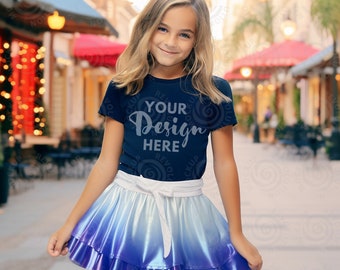 Gildan 5000b Mockup Navy Gildan 5000B Youth Girl Tshirt Mockup Kids T-shirt Mock Up t shirt Children Gildan 5000B Navy Girl Shirt Mock Ups
