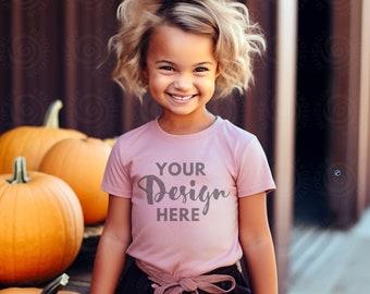 Bella Canvas 3001T Mockup camiseta rosa para niños pequeños Mockup Kids Tee Mockup 3001T Mockup Tee Halloween Mockup 3001T Pink Tee Mock 3001T Childs Tee