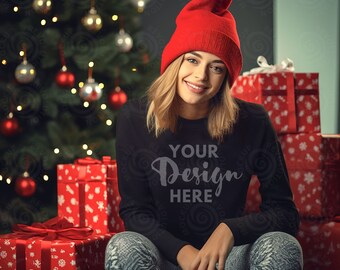 Gildan 18000 Mockup Gildan Christmas Mockup Gildan Black Sweatshirt Mockup Sweatshirt Model Mockup Gildan Crewneck Christmas Sweater Mockup