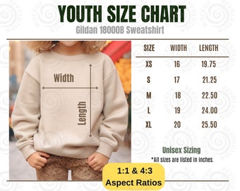 Gildan 18000B Size Chart Gildan 18000B Mockup Gildan Youth Sweatshirt Size Chart Gildan Kids Size Chart Youth sweatshirt size guide 18000