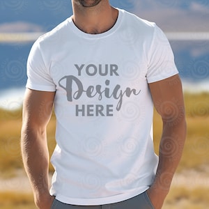 Gildan 5000 Mockup White Tshirt Mockup 5000 White Mockup Model Gildan Shirt White Unisex Tee Mock White T-Shirt Mock male Model Mocks