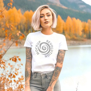 White Bella Canvas 3001,Summer, BC 3001, Outdoor, Women&#39;s T-shirt Mockup, Mountain, T-Shirt mockup, Mockup Female, Summer, Gothic mockup