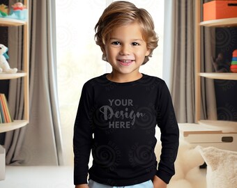 Black Rabbit Skins 3302 Toddler Long Sleeve Tee Mockup Toddler Christmas Long Sleeve Mockup Black Sweater Rabbit Skins 3302 Sweatshirt Mock