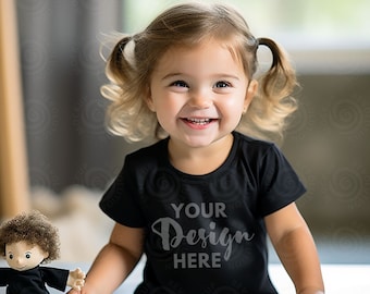 Bella Canvas 3001T Mockup Black Kids Tee Mockup Camiseta para niños pequeños Mockup 3001T Mockup Black Tee Mock 3001T camiseta Childs Tee Bella Mockup