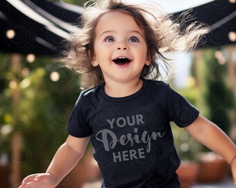 Bella Canvas 3001T Mockup Black Kids Tee Mockup Camiseta para niños pequeños Mockup 3001T Mockup Black Tee Mock 3001T Camiseta para niños Childs Tee Bella