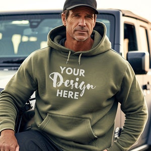 Gildan 18500 Military Green Mockup Unisex Military Green Male Sweatshirt Male Gildan Sweater Mockup Fall Sweatshirt Mens Model Mockup