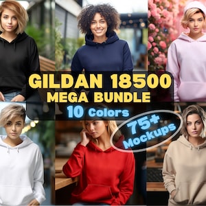 Gildan 18500 Mockup Bundle Gildan 18500 bundle Hoodie Mockup Bundle Female Hoodie mockup Sweatshirt Mockup Hooded Sweatshirt Fall Mockup