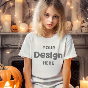 Kids Bella Canvas 3001Y White Mockup Kids Bella Canvas Mockup White Bella Canvas 3001Y Model 3001Y T-shirt Aesthetic Youth Fall Mock-up