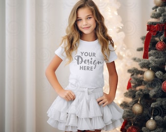 Gildan 5000b Mockup White Gildan 5000B Youth Girl Tshirt Mockup Kids T-shirt Mock Up t shirt Children Gildan 5000B White Girl Shirt Mock Ups