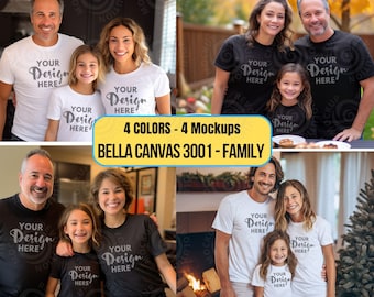 Bella Canvas 3001 Paquete de maquetas negras Maqueta de modelo familiar Bella Canvas 3001 y 3001T Camisas a juego familiares Mamá y yo maqueta de camiseta blanca