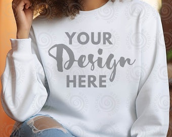 Gildan 18000 Mockup Gildan White Sweatshirt Mockup White Gildan Crewneck Mockups Sweatshirt Model Mockup Heavy Blend Sweater