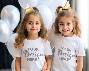 Bella Canvas 3001Y Mock Up Kids Model Mockup 2 Kids Mockup 3001y Mock Up      Bella Canvas White Mockup 3001Y Mockup Twins Siblings Party