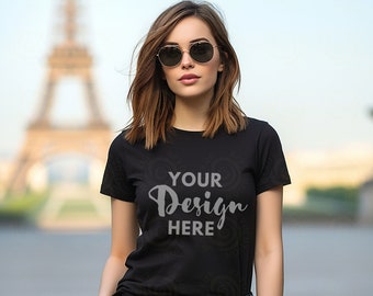 Gildan 5000 Mockup 5000 Modell Mockup Schwarz Tshirt Mockup Gildan Shirt Schwarz Tshirt Mockup Frau Outdoor Schwarz Tshirt Mockup Herbst