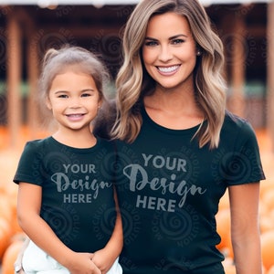 Mommy and Me Mockup Kids Bella Canvas 3001T Black T-Shirt Mock up Mom Daughter Mockup Kids T-Shirt Mockup Bella Canvas Halloween Mockup Fall